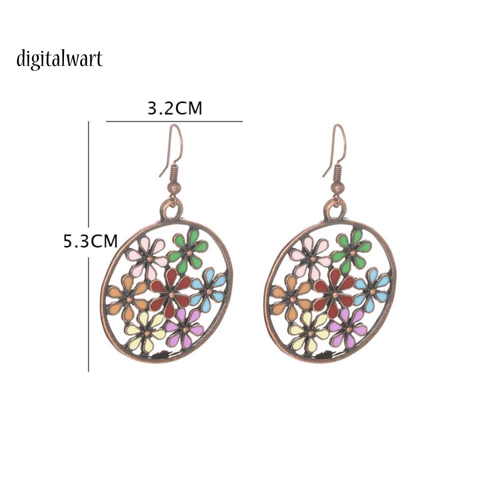 Kỹ Thuật Số| Bông Tai Dáng Dài Hình Tròn Họa Tiết Hoa Nhiều Màu Phong Cách Bohemian Thời Trang Cho Nữ