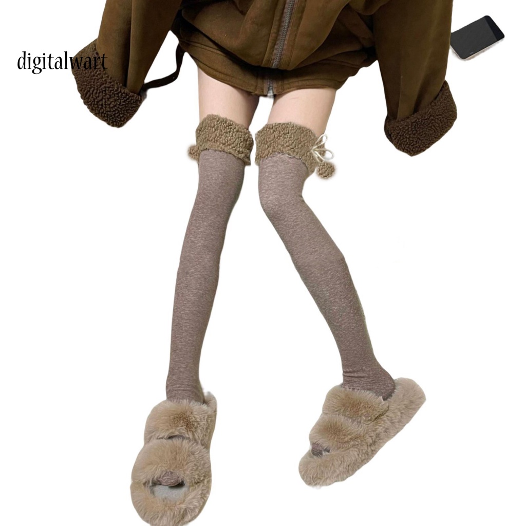 Kỹ Thuật Số| 1 Đôi Vớ Dài Qua Gối Bằng Vải Lông Cừu Dày Co Giãn Thoáng Khí Chống Trượt Giữ Ấm Mùa Đông Phong Cách Nhật Bản Cho Nữ