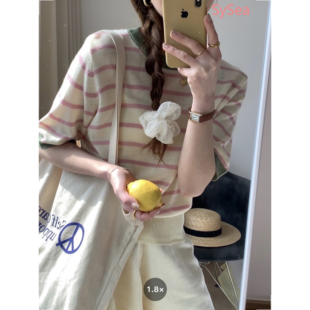 Áo Dệt Kim Họa Tiết Kẻ Sọc Phong Cách Hàn Quốc Thời Trang Cho Nữ