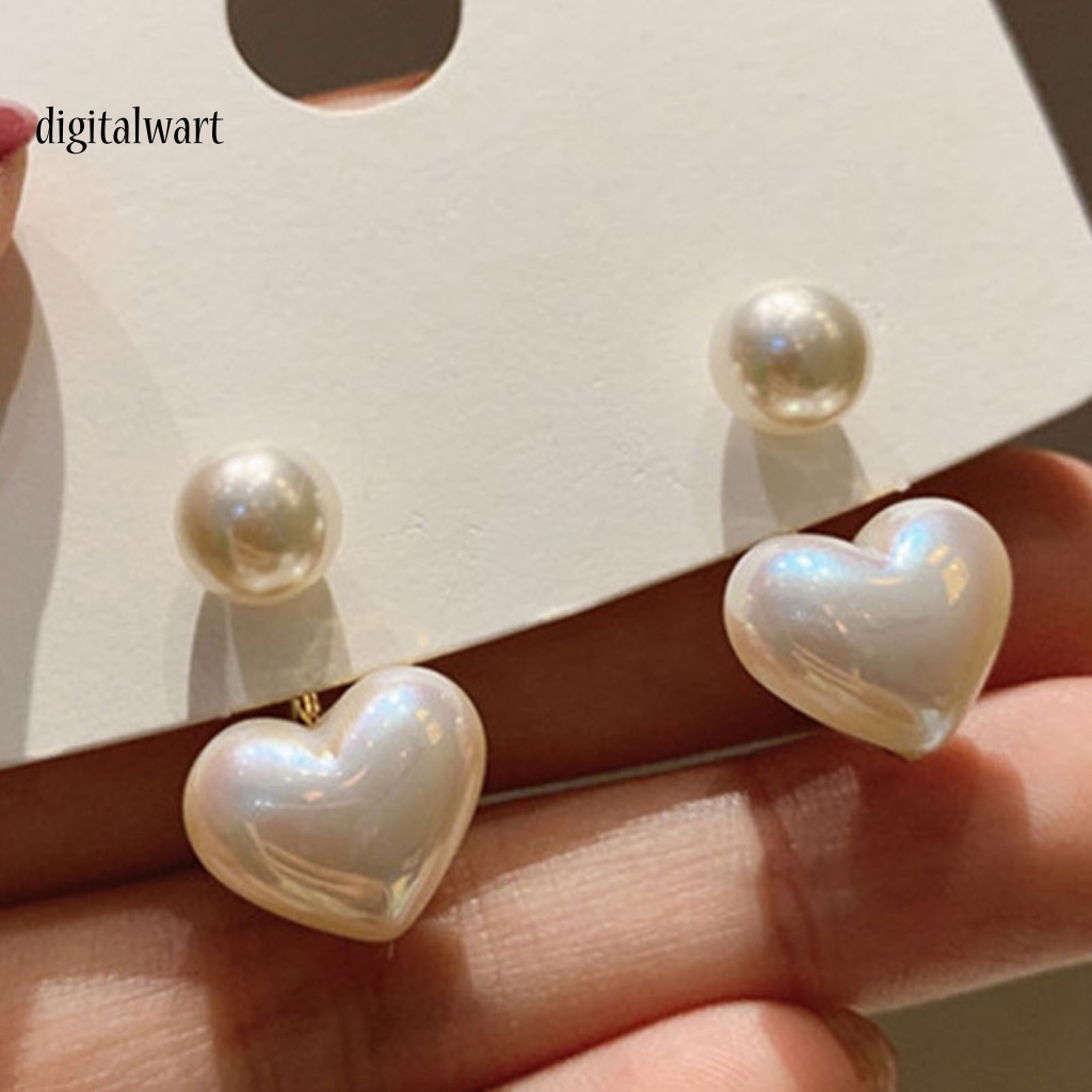 Kỹ Thuật Số| 1 Đôi Bông Tai Hình Trái Tim Đính Ngọc Trai Giả Màu Trắng Thời Trang Dành Cho Nữ