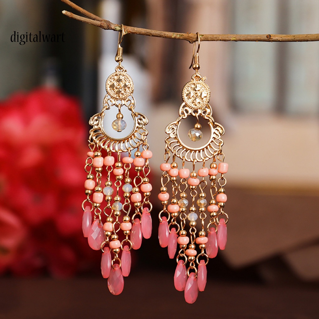 Kỹ Thuật Số| 1 Đôi Bông Tai Thả Tua Rua Đính Hạt Phong Cách Bohemia Chất Lượng Cao Cho Nữ