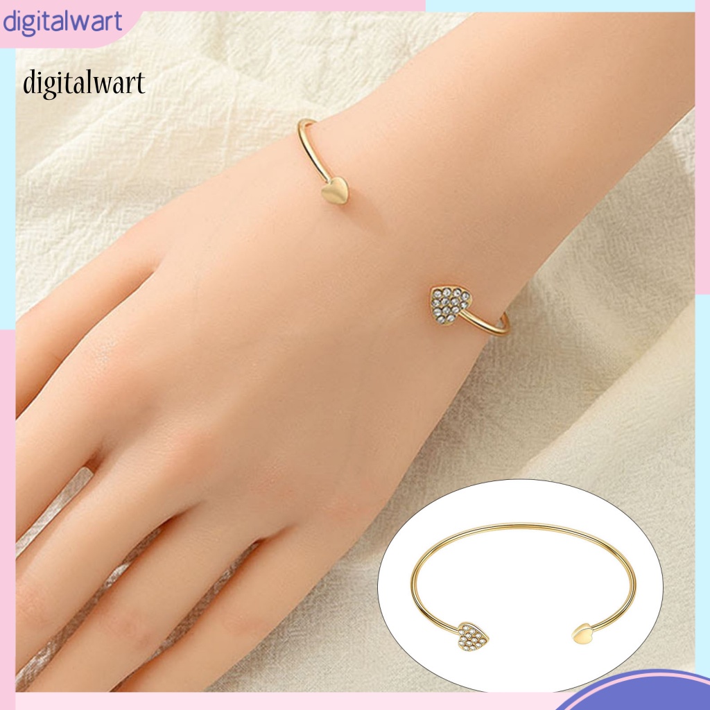 Kỹ Thuật Số| Vòng Tay Hở Mạ Vàng Hình Trái Tim Đính Đá Lấp Lánh Dễ Phối Đồ Thời Trang Cho Nữ