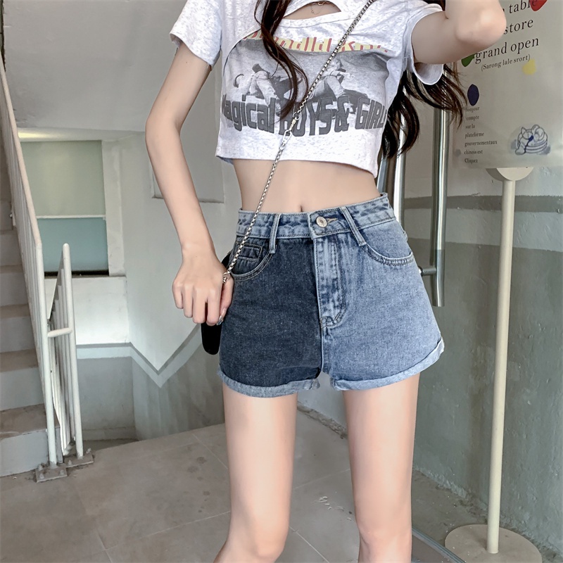 Quần Short Denim Lưng Cao Thời Trang Retro Hàn Quốc Cho Nữ