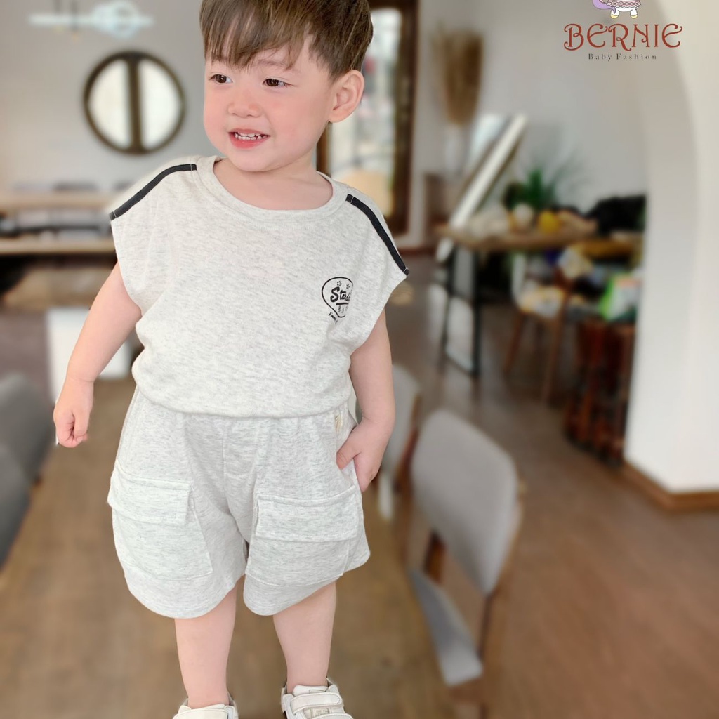 Đồ bộ ba lỗ cho bé trai dáng tank top chile thun cotton mặc đi học đi chơi 1 đến 7 tuổi BERNIE