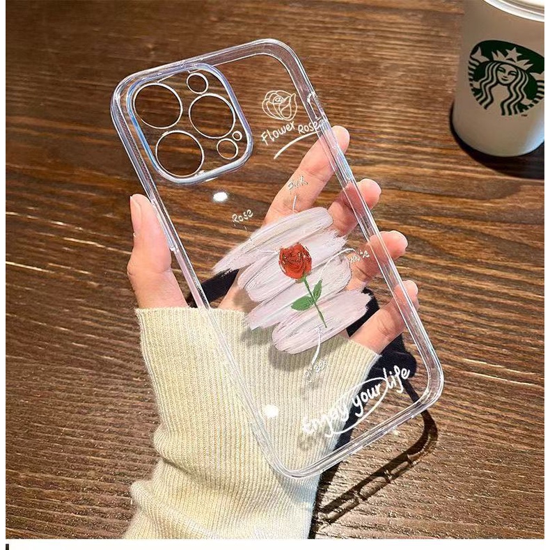 Ốp Điện Thoại TPU Mềm Trong Suốt Chống Sốc In Họa Tiết Hoa Hồng Cho Iphone 14 Plus 13 Pro Max 12 Mini 11 X Xs Xr 8 7