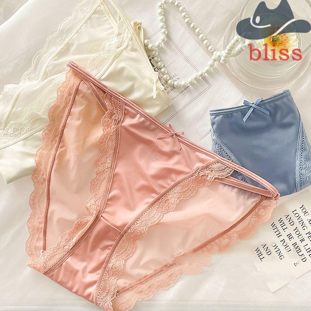Quần Lót Lụa Phối Ren Đính Nơ Ruy Băng Mỏng Thoải Mái Cho Nữ