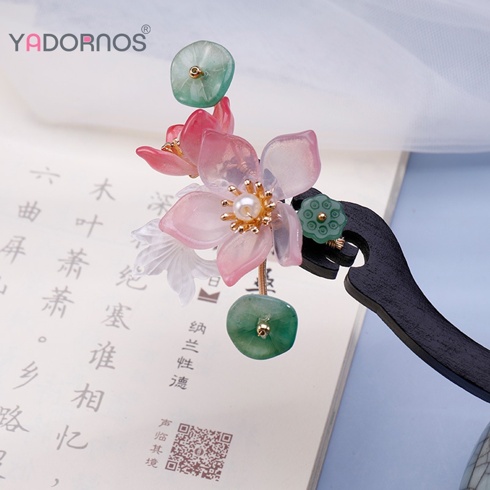 Trâm Cài Tóc YADORNOS Hình Hoa Sen Phong Cách Trung Hoa Cổ Điển