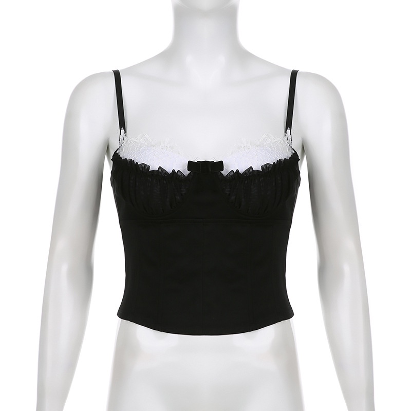 Áo Croptop Dáng Ôm Phối Ren Và Khóa Cài Y2k Thời Trang Mùa Hè Cho Bạn Gái