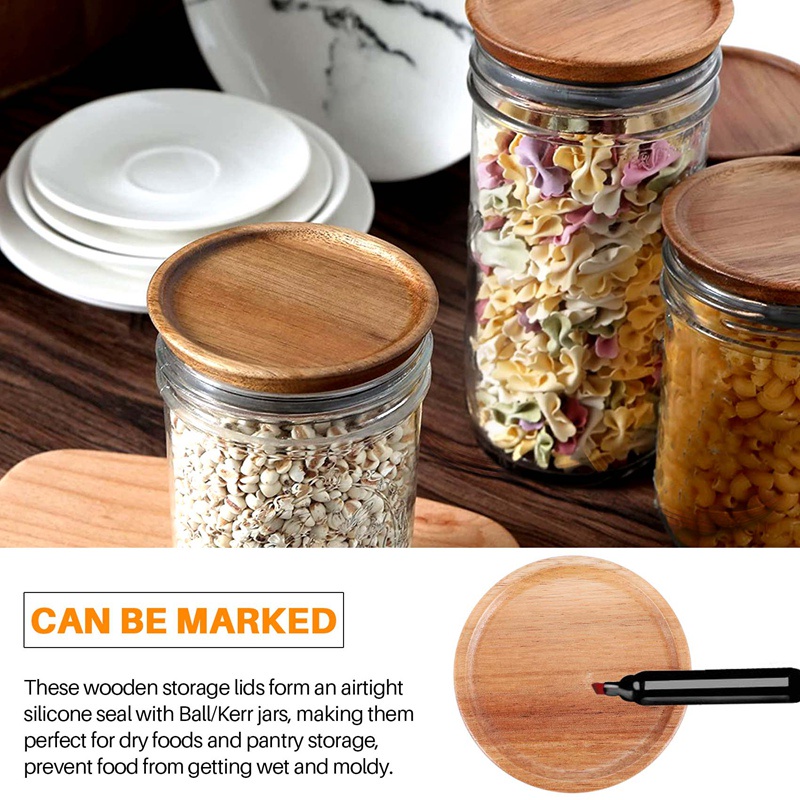 Nắp Đậy Thùng Đựng Thức Ăn Miệng Rộng Bằng Gỗ Chất Lượng Cao Cho Mason / Kerr Jars, Gỗ Acacia