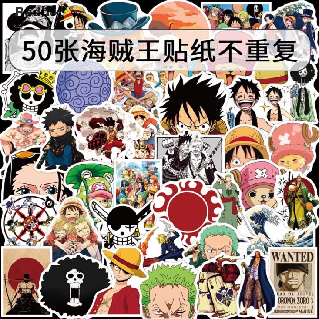 Bộ 50 Miếng Dán Hoạt Hình One Piece Chống Nước Trang Trí Xe Hơi Xe Đạp DIY