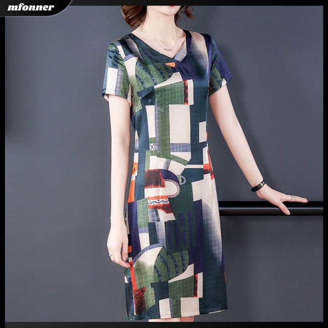 Đầm Midi Ngắn Tay Cổ Chữ V In Họa Tiết Thời Trang Mùa Hè Cho Nữ