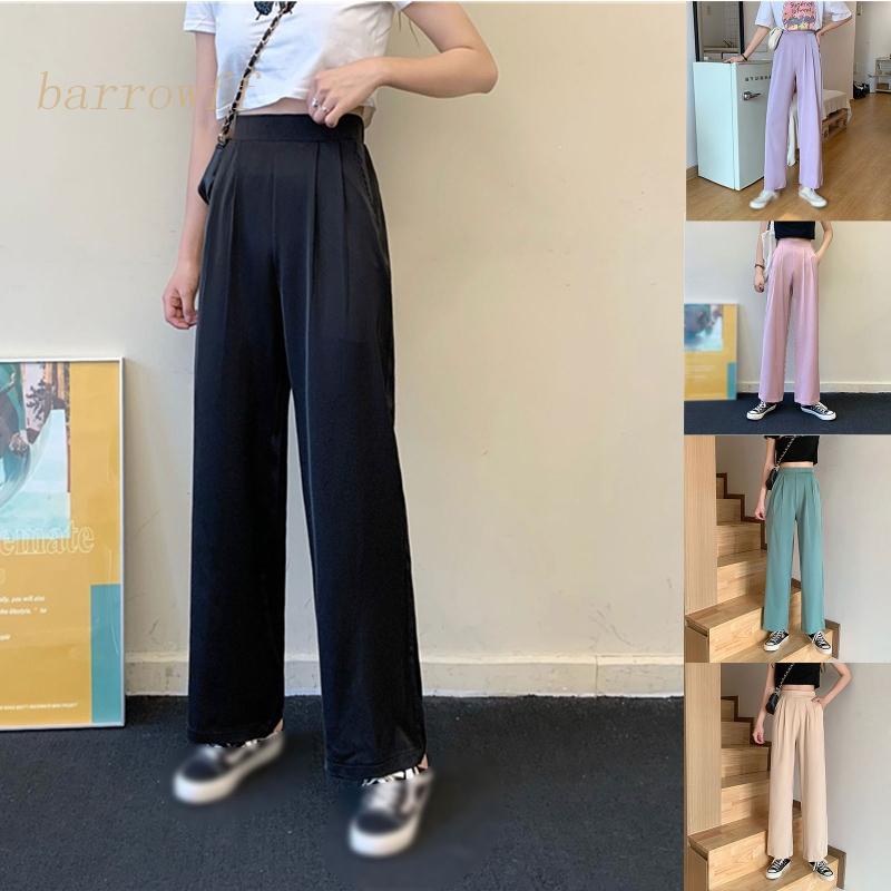 Quần ống rộng Lưng Cao Màu Sắc Đơn Giản Thời Trang Mùa Hè Cho Nữ