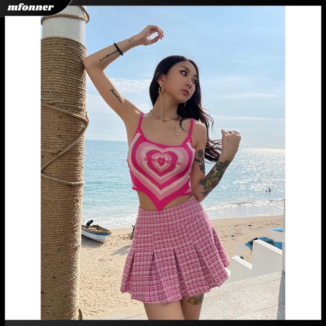 Áo Dệt Kim Hai Dây Ôm Dáng Họa Tiết Trái Tim Thời Trang Gợi Cảm Cho Nữ