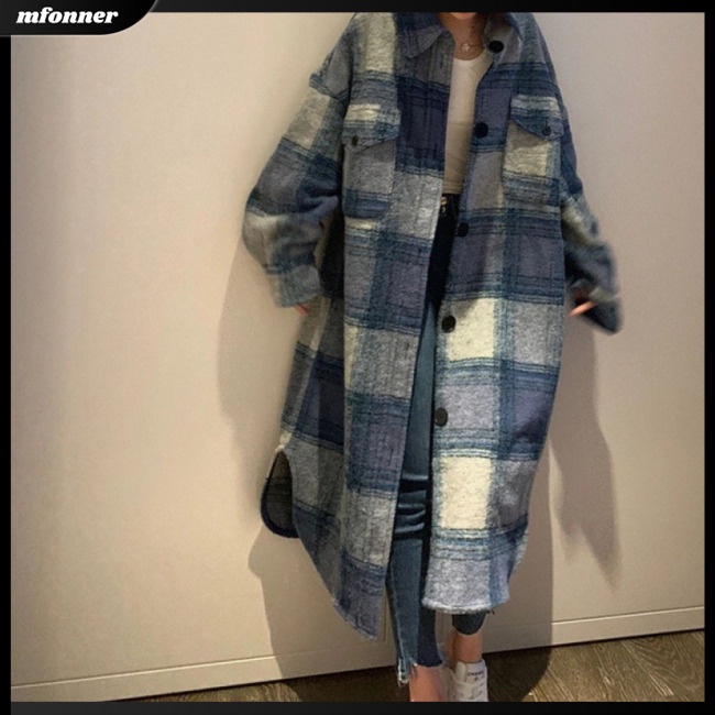 Áo Sơ Mi Caro Tay Dài Dáng Rộng Có Túi Cá Tính Trẻ Trung Cho Bạn Gái