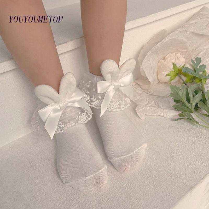 Đôi Tất Chân Cotton Trang Trí Ren Hoa Dễ Thương Cho Bé Gái