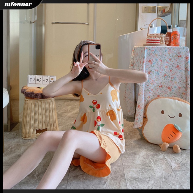 Bộ Đồ Ngủ 2 Món Bằng Lụa Thời Trang Mùa Hè Dễ Thương Cho Nữ