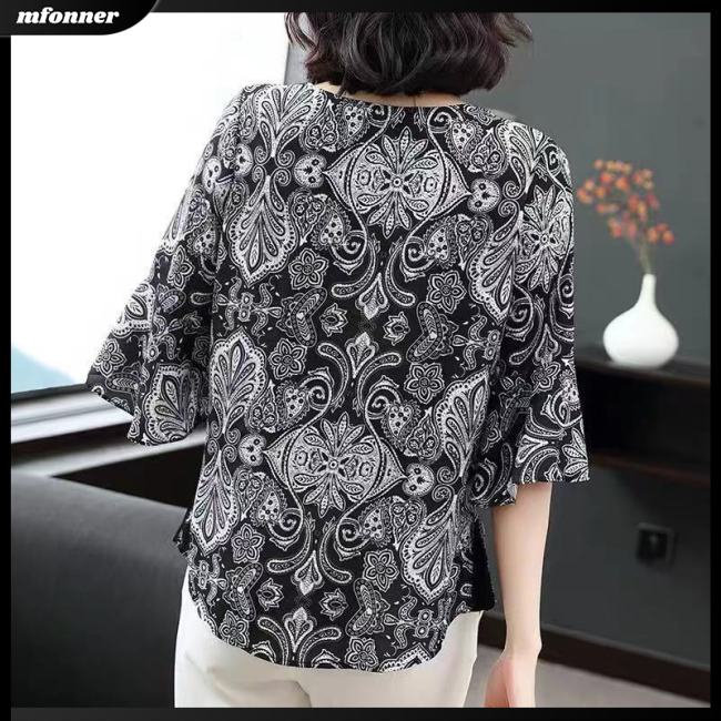 Áo Thun Tay Loe Cổ Tròn In Họa Tiết Retro Thời Trang Mùa Hè Cho Nữ