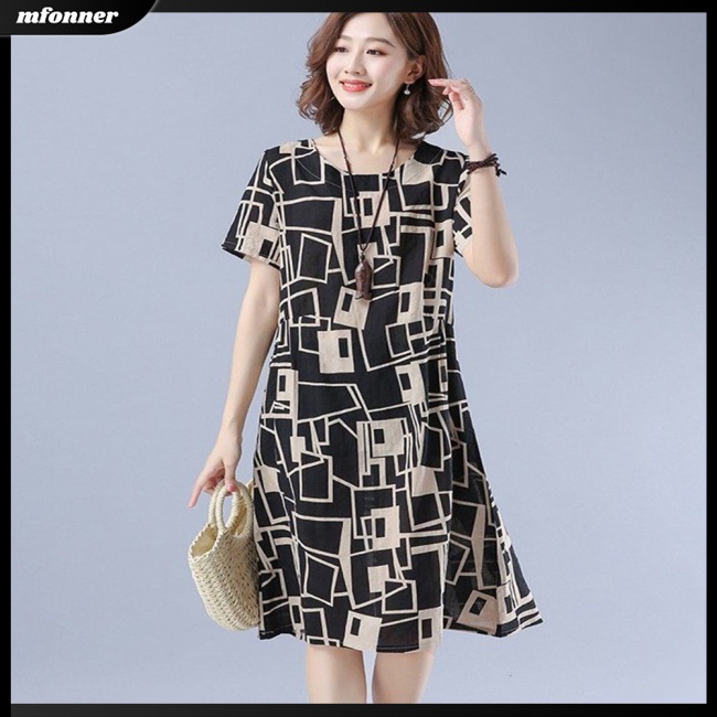 Đầm Midi Cổ Tròn Dáng Rộng In Họa Tiết Phong Cách Cổ Điển Thời Trang Cho Nữ