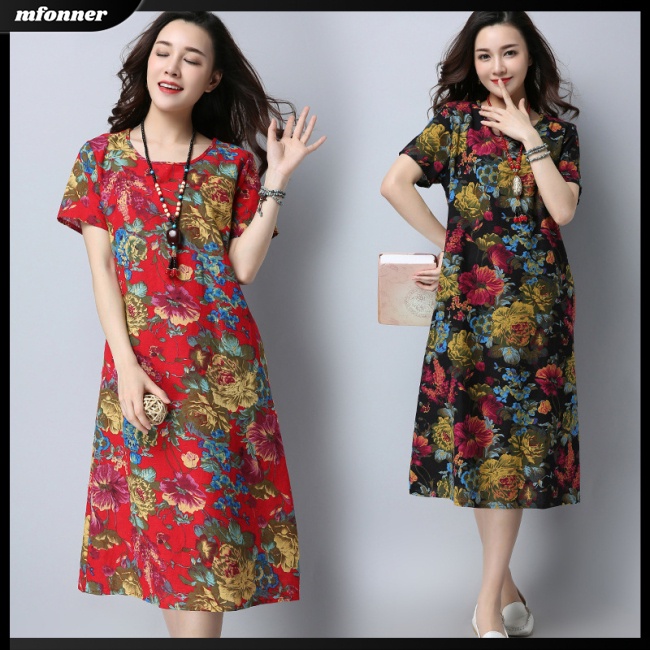 Đầm Tay Ngắn Dáng Rộng Cỡ Lớn Thời Trang Mùa Hè Phong Cách Retro Cho Nữ