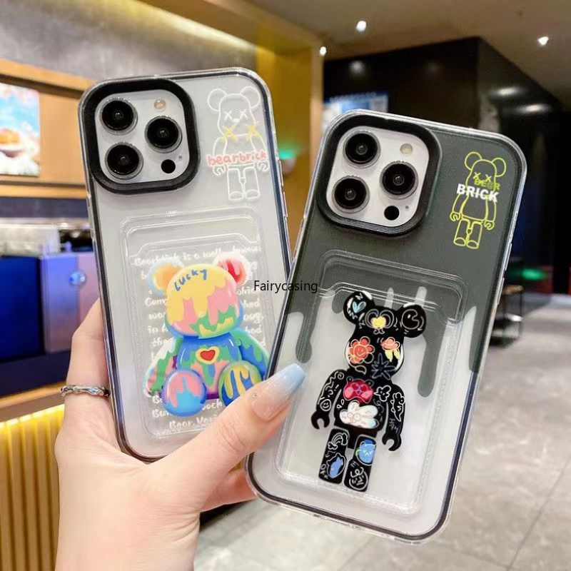 Mới Ốp Điện Thoại Silicon Mềm Trong Suốt Hình Gấu Kèm Ngăn Đựng Thẻ Cho iphone 15 14 plus 13 12 11 pro max x xr xs max 7 8 se plus