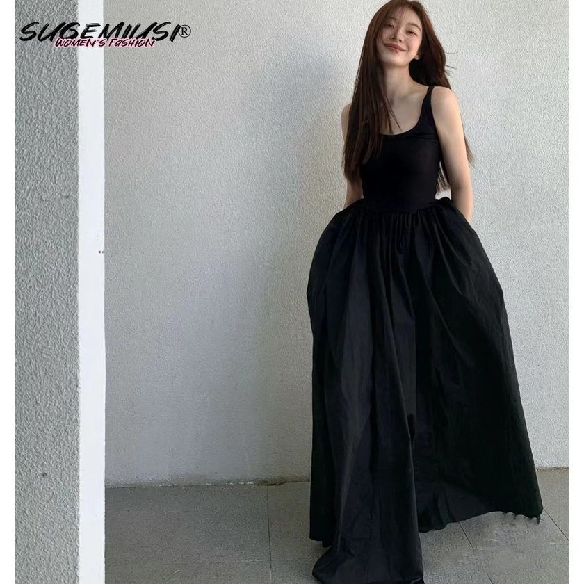 Sugemiusi Đầm Dây Dài Khổng Lồ Ôm Dáng Chất Lượng Cao Màu Đen Thích Hợp Đi Dự Tiệc Cho Nữ