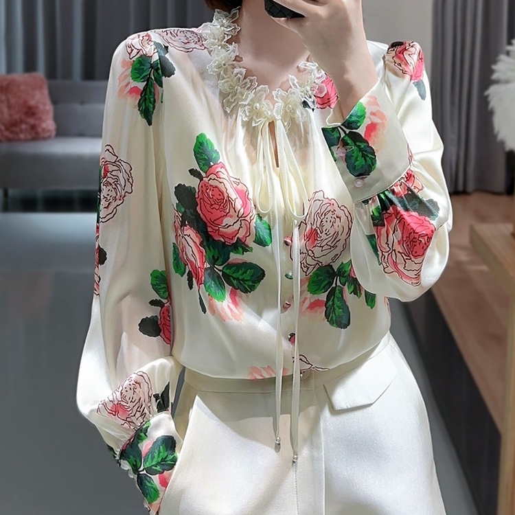 Áo Sơ Mi Cổ Đứng Dáng Rộng Cột Dây In Họa Tiết Thời Trang Cao Cấp Cho Nữ
