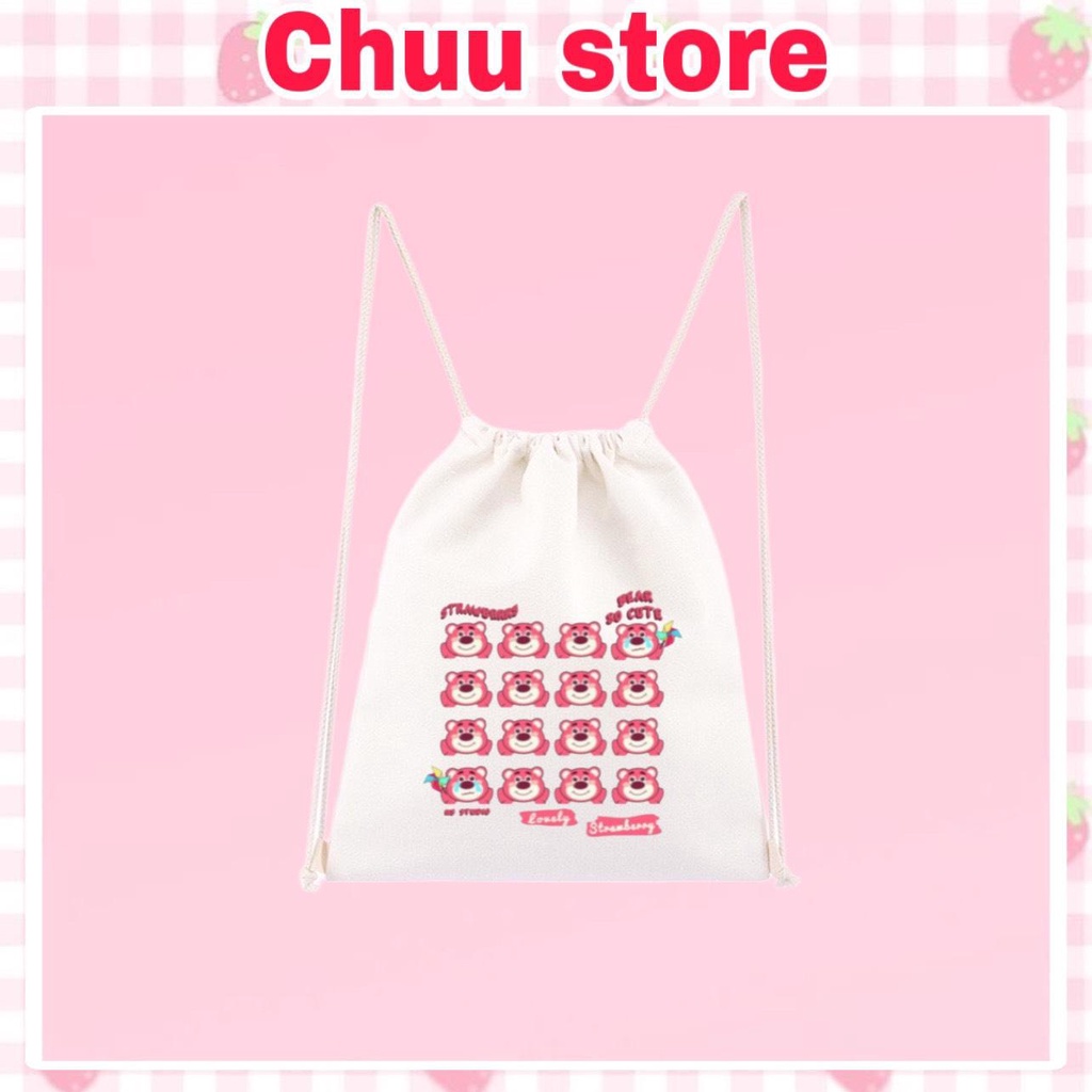 Balo Dây Rút Mini Gấu Dâu Đáng Yêu Vải Canvas Style Ulzzang Hàn Quốc TGD04