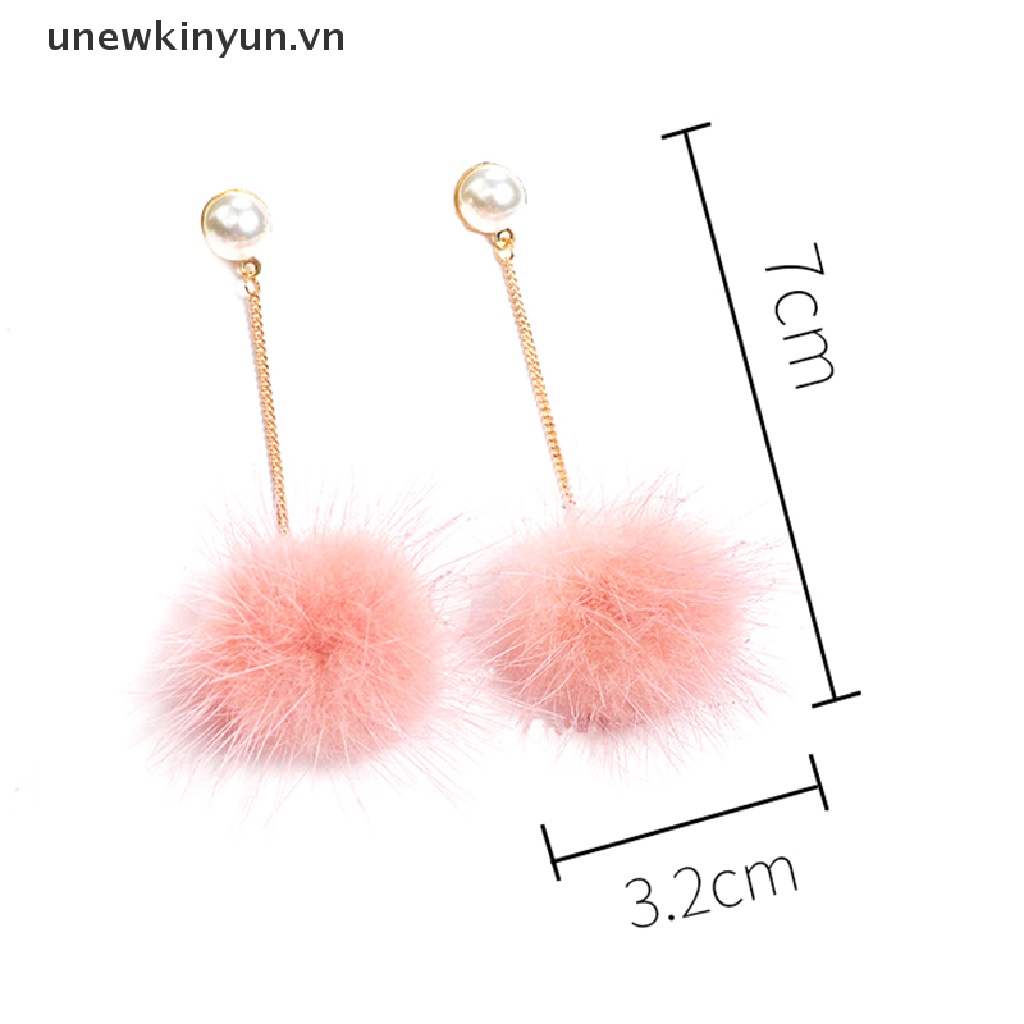 Khuyên Tai Dạng Vòng Gắn Bóng Lông 32mm Thời Trang Cho Nữ