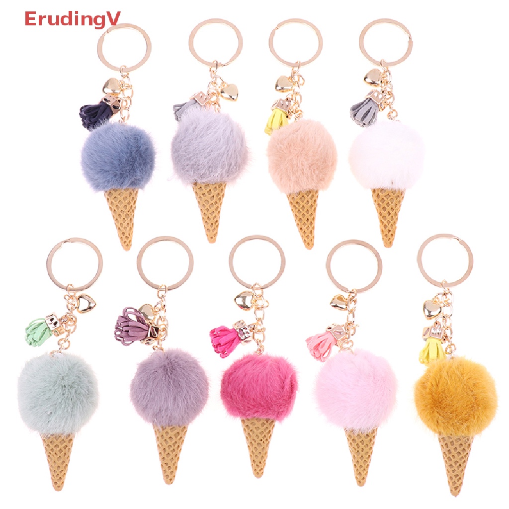 [ErudingV] 1 Móc Khóa Bóng Lông Hình Cây Kem Dành Cho Nữ [Mới]