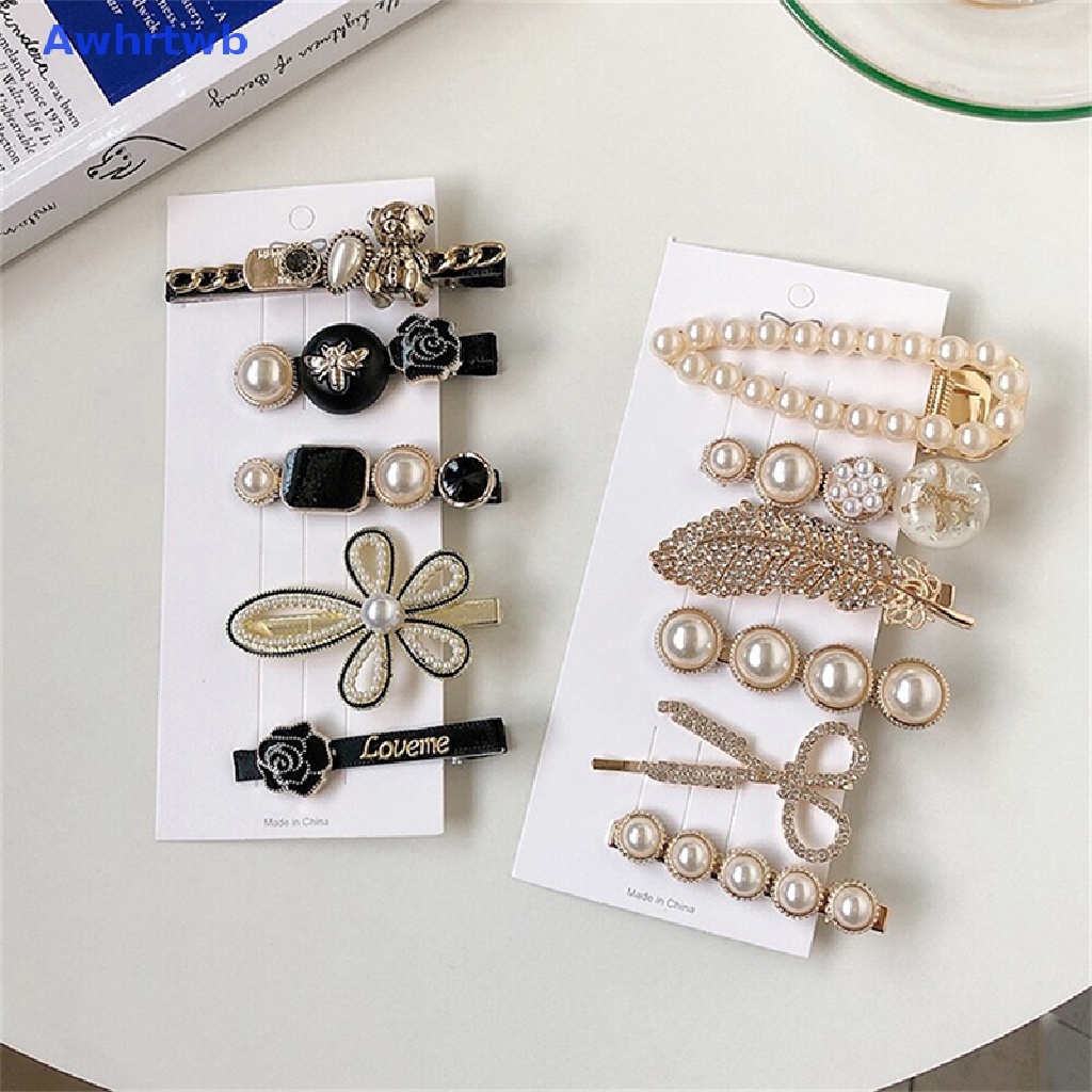 Set 4 / 5 / 6 Kẹp Tóc Hình Hoa Trà Đính Ngọc Trai Nhân Tạo Thời Trang Mới