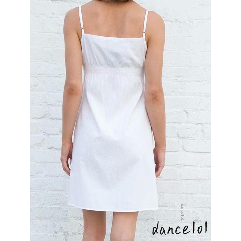 Đầm Mini Cổ Chữ V MàU TrắNg Dễ Thương Cho Nữ dance1o1-Áo Y2K