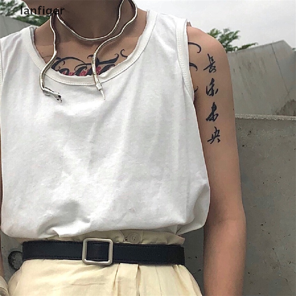 Lanf Vòng cổ Kim Loại Hình Rắn Đa Năng Màu Vàng / Bạc Điều Chỉnh Được Phong Cách Punk Hip