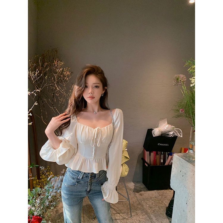 Áo Sơ Mi Cổ Vuông Phong Cách Pháp Thời Trang Xuân Hè 2023 Mới Cho Nữ