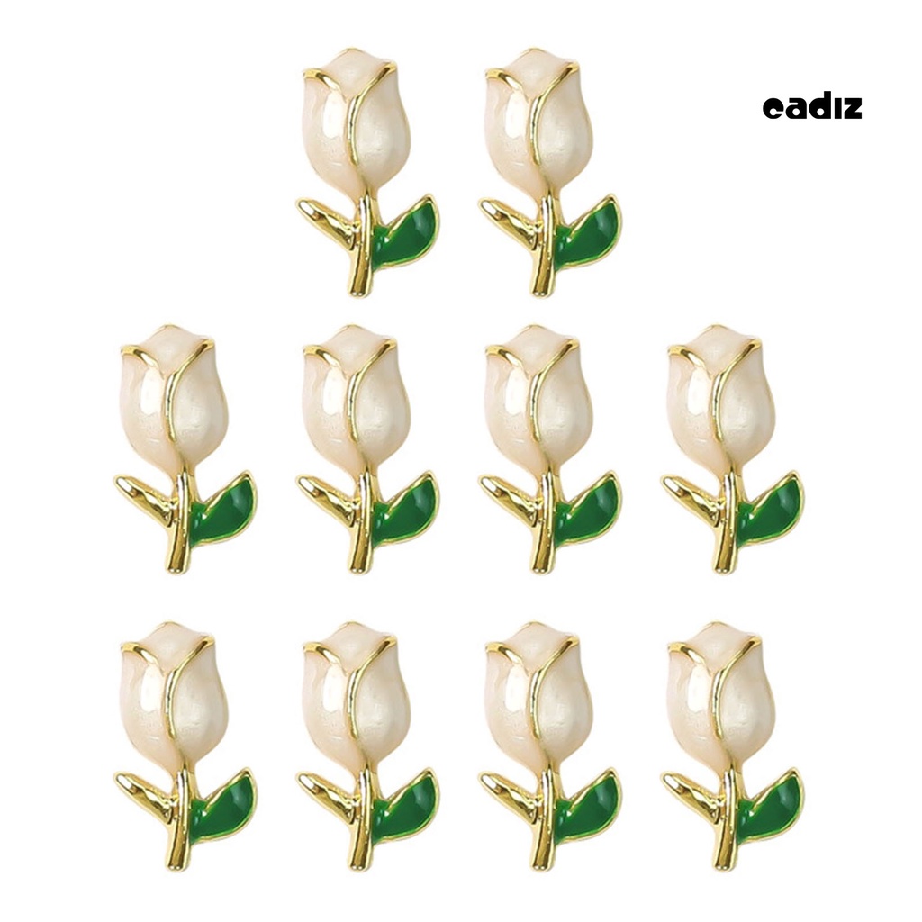 Set 10 Phụ Kiện Trang Trí Móng Tay Nghệ Thuật Hình Hoa Tulip Ba Chiều Không Phai Màu Có Thể Tháo Rời