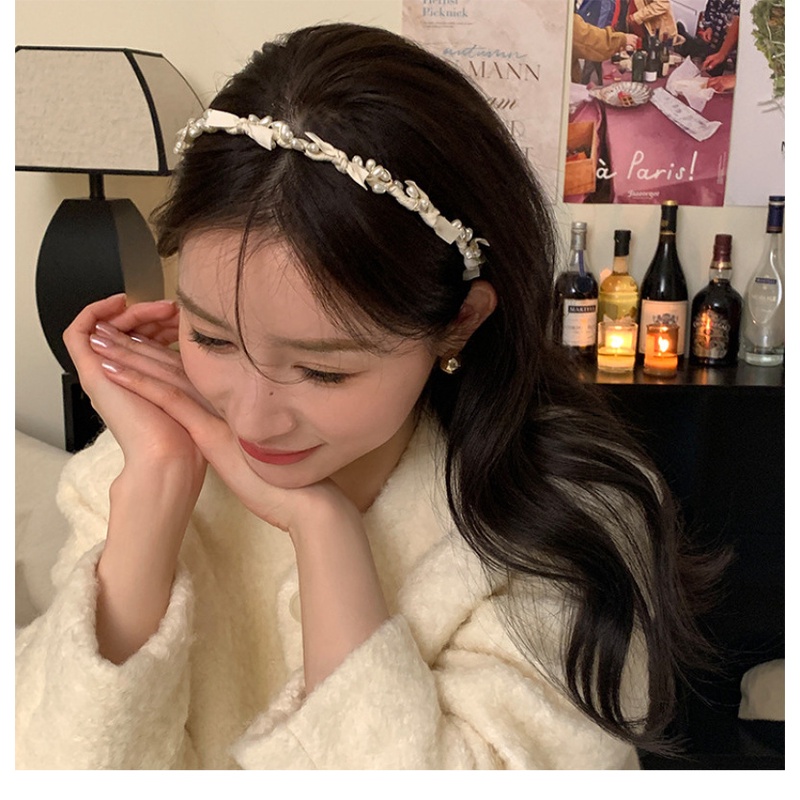 Băng Đô Cài Tóc Hình Nơ Phối Lưới Đính Ngọc Trai Trắng Đen Lãng Mạn Thời Trang Cho Nữ Mã 2023