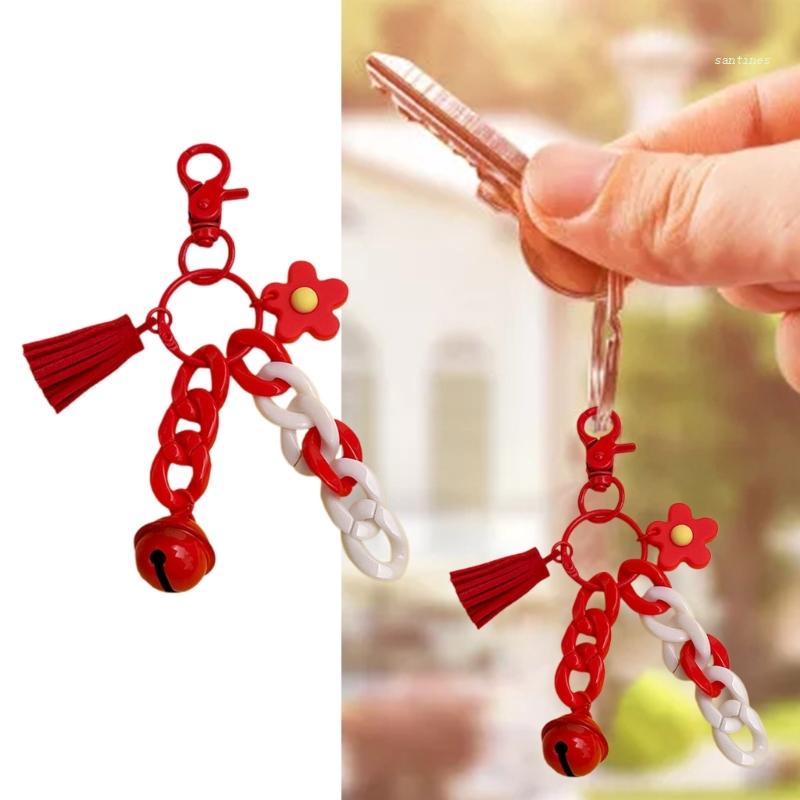 Móc Khóa Tua Rua Hình Chữ U Bằng Acrylic Có Chuông Trang Trí Ba Lô