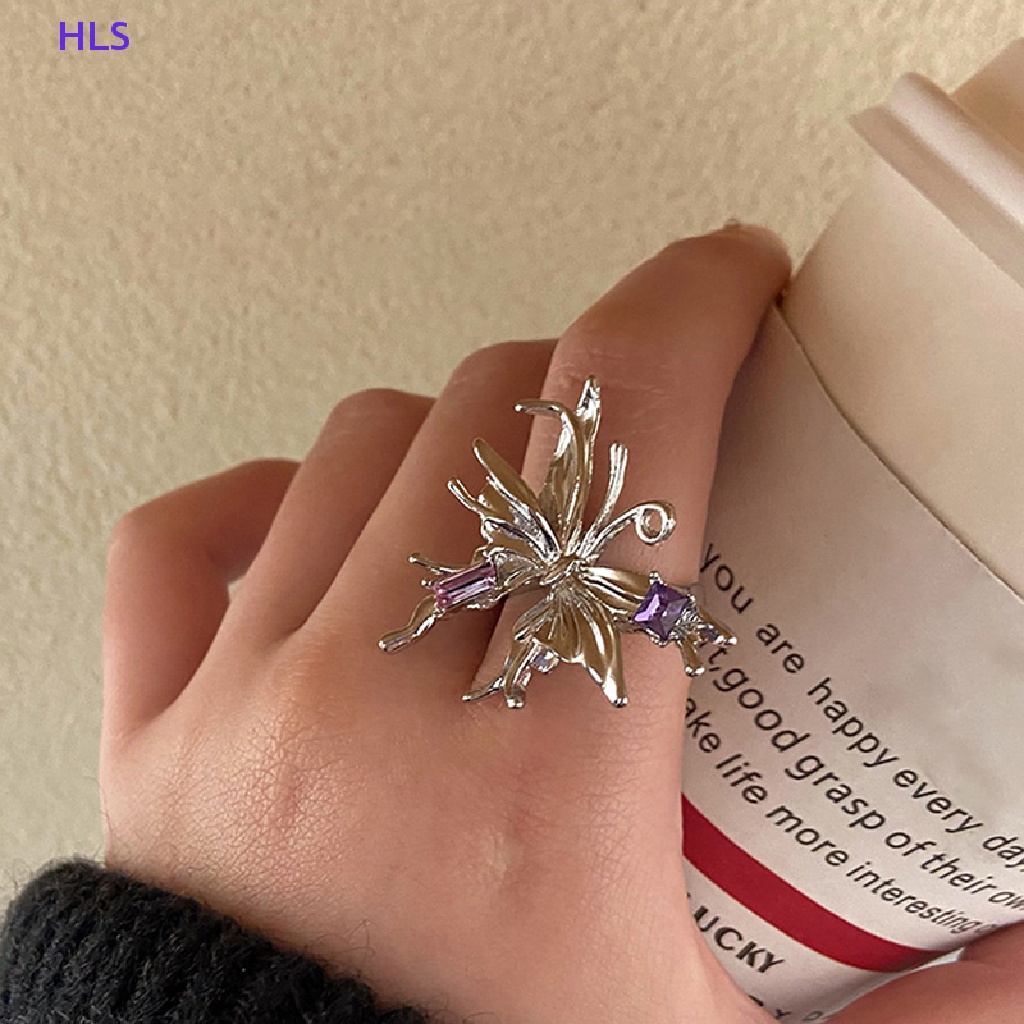 Nhẫn Hình Bướm Bằng Kim Loại Phong Cách Punk Cổ Điển Y2K Dành Cho Nữ