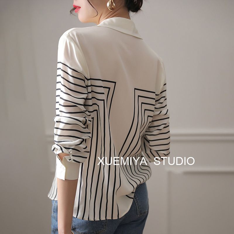Áo Sơ Mi Tay Dài Dáng Rộng Họa Tiết Kẻ Sọc Thời Trang Sang Trọng Cho Nữ