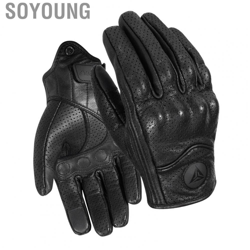 Soyoung Cycling Gloves  Sheepskin Motorcycle Abrasion Resistance Comfortable Windproof for Bike