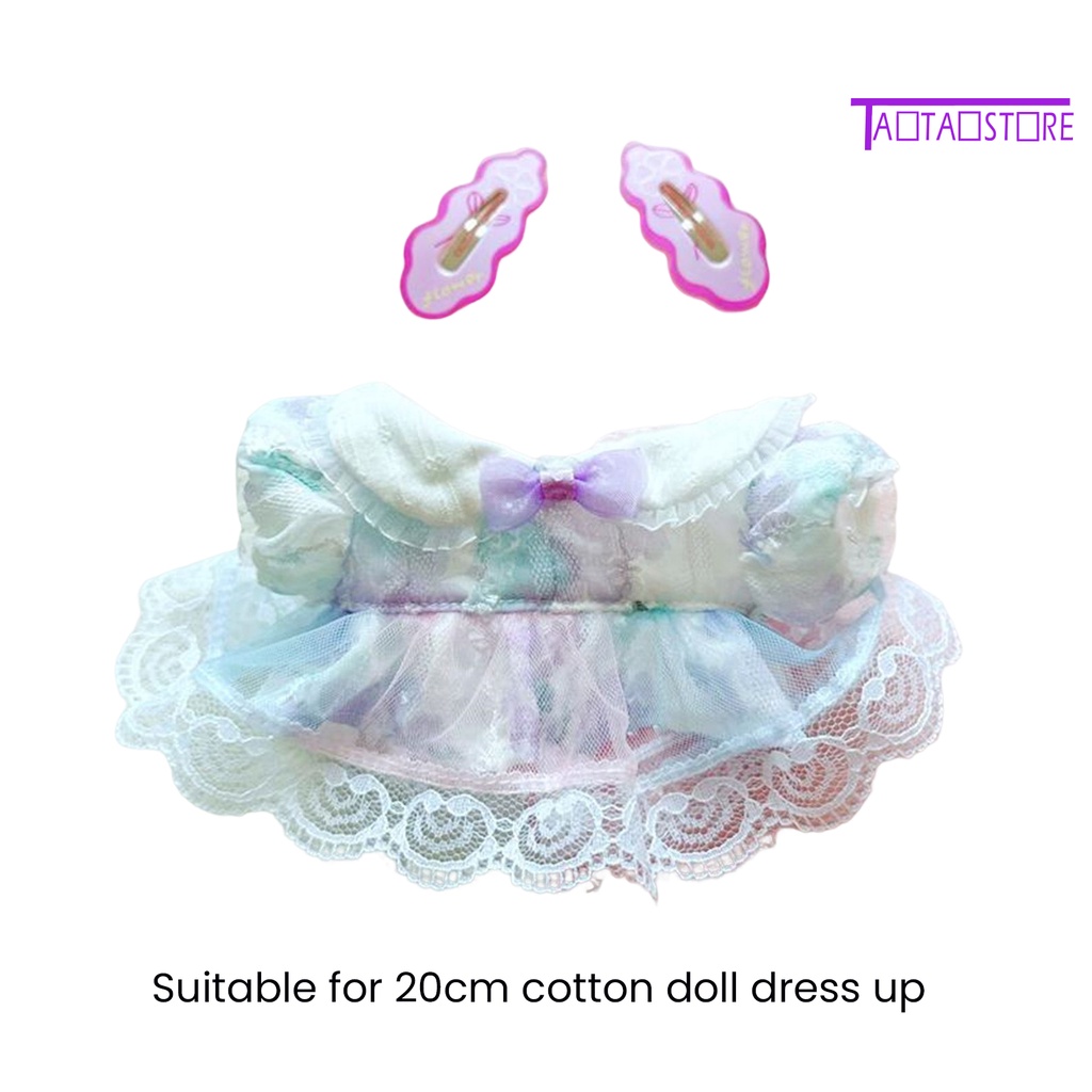 1 Bộ Kẹp Tóc + Băng Đô Vải Cotton Phối Ren Màu Tím Dễ Thương Cho Búp Bê 20cm