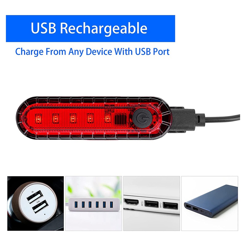 Set 8 Đèn LED Gắn Đuôi Xe Đạp Có Thể Sạc Lại Bằng Cổng USB