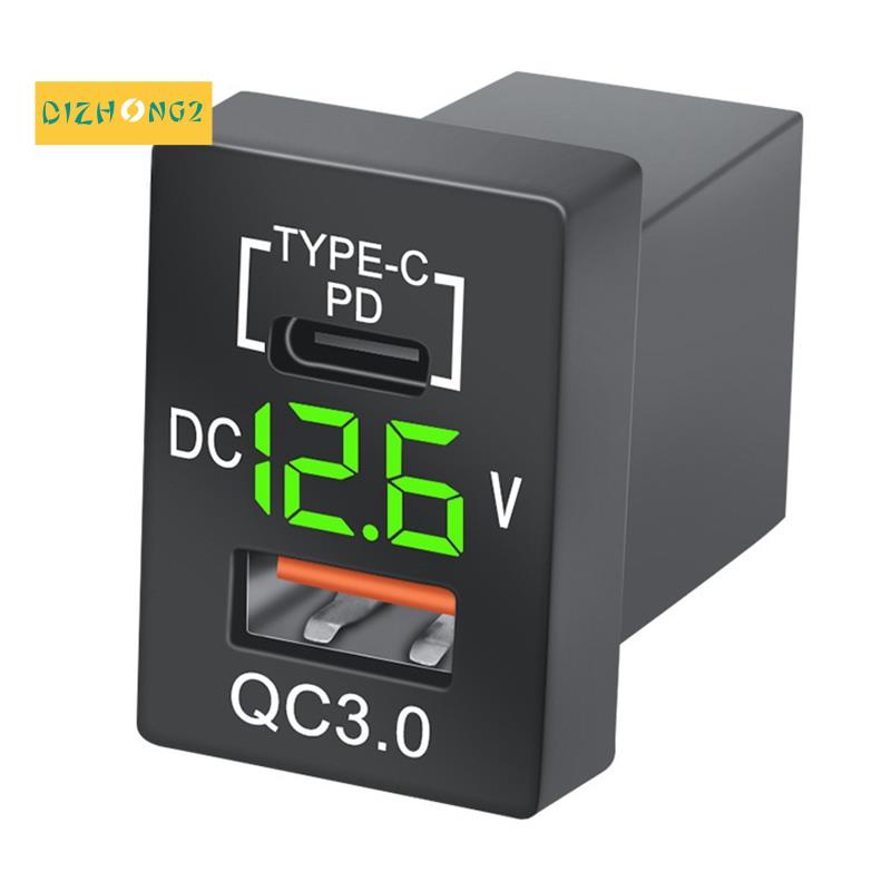 Ổ Cắm Sạc Nhanh QC3.0 PD Type-C Kỹ Thuật Số Màu Xanh Lá Có Đèn LED Cho Xe Hơi Toyota