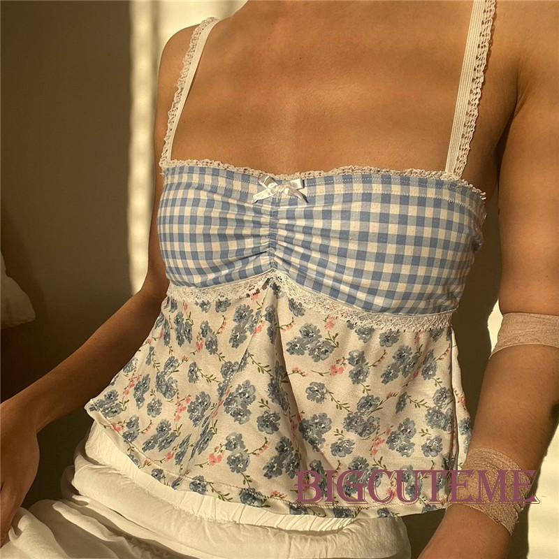 Áo Croptop Hai Dây Phối Ren Họa Tiết Hoa Thời Trang Mùa Hè Cho Nữ