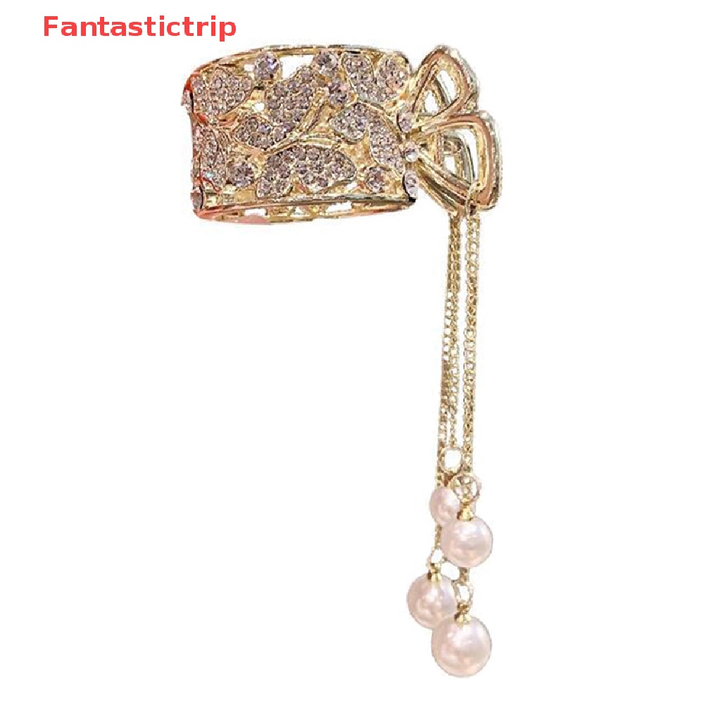 Kẹp Tóc Đính Đá Ngọc Trai Phối Tua Rua Cố Định Tóc Đuôi Ngựa Thời Trang Cho Nữ