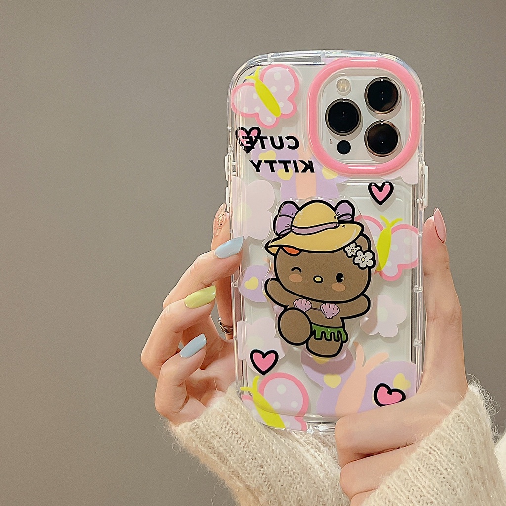 Ốp Điện Thoại TPU Dẻo Trong Suốt Họa Tiết Hoạt Hình Hello Kitty Kèm Giá Đỡ Cho iPhone 14 13 12 11 PRO MAX