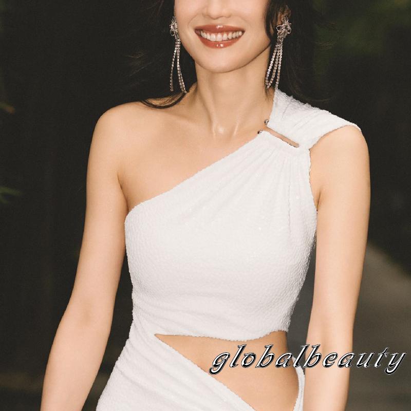 Gb-đầm Dài Ôm Dáng Màu Trơn Hở Vai Không Tay Xẻ Tà Giả Hai Mảnh Thời Trang Mùa Hè Cho Nữ