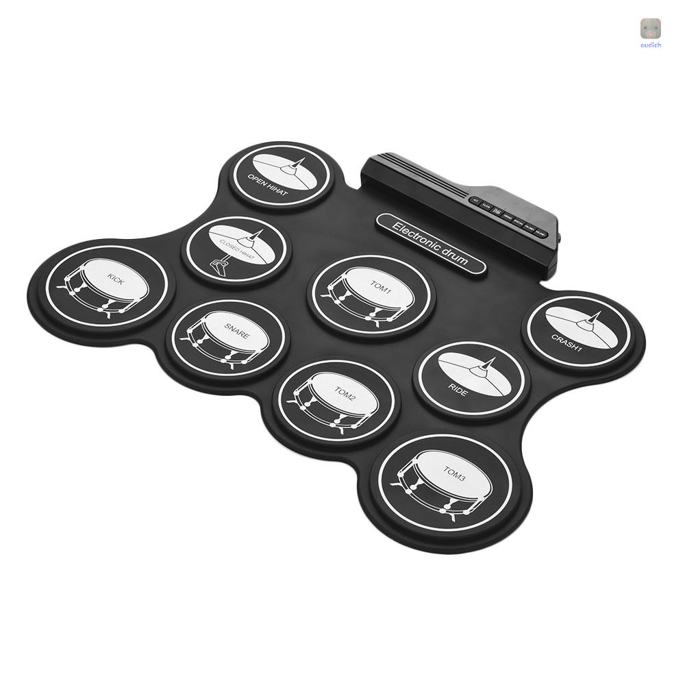 Bộ Trống Cuộn Điện Tử 9 Miếng Đệm Silicon Kèm Dùi Trống Điện Tử Cho Người Mới Bắt Đầu