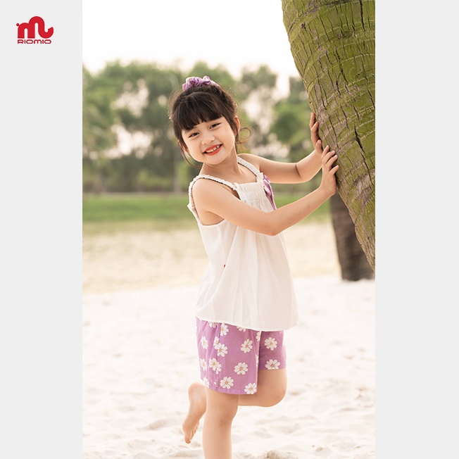 Bộ quần áo sát nách đi biển bé gái Riomio kèm buộc tóc chất liệu đũi mềm mại mát mẻ thời trang 3,4,5,6,7,8,9 tuổi RBG617