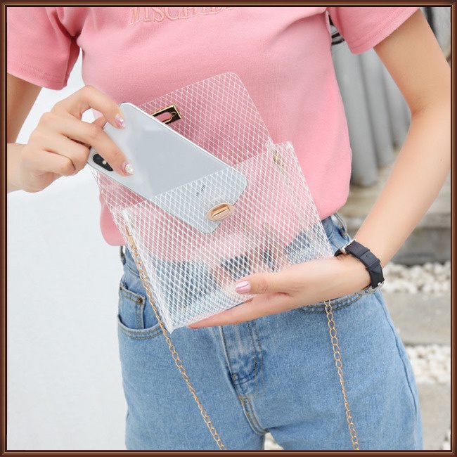 Túi Xách Trong Suốt Phối Dây Xích Đeo Vai Sành Điệu Cho Nữ
