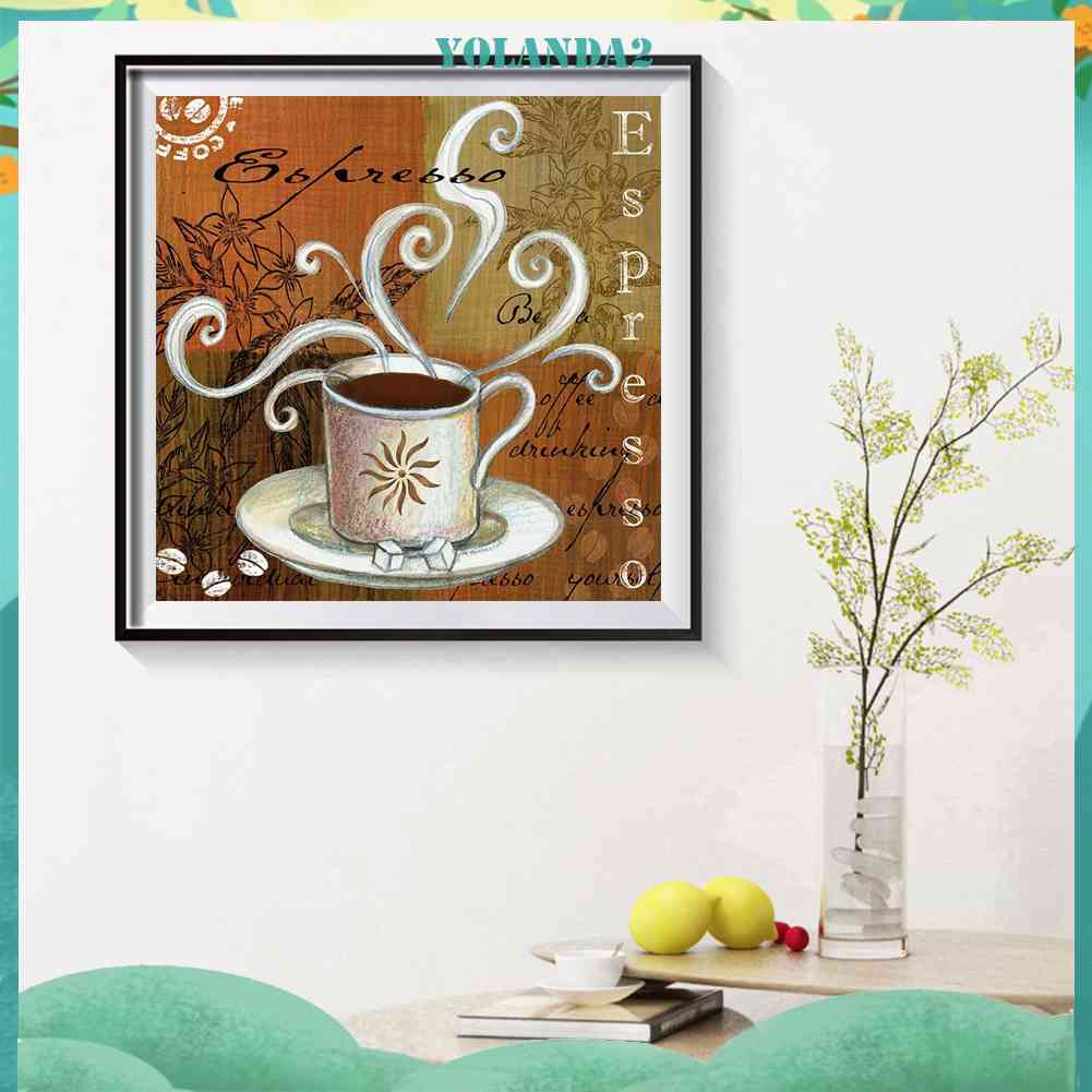 Bộ Tranh Đính Đá 5D Toàn Diện Họa Tiết Ly Cà Phê Độc Đáo DIY